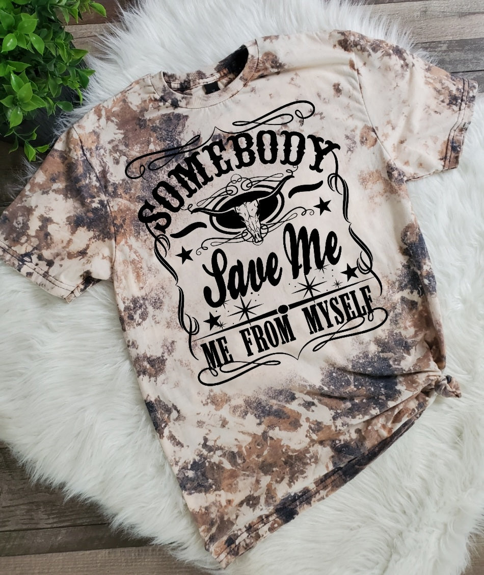 Somebody Save Me Cowhide Bleached tee
