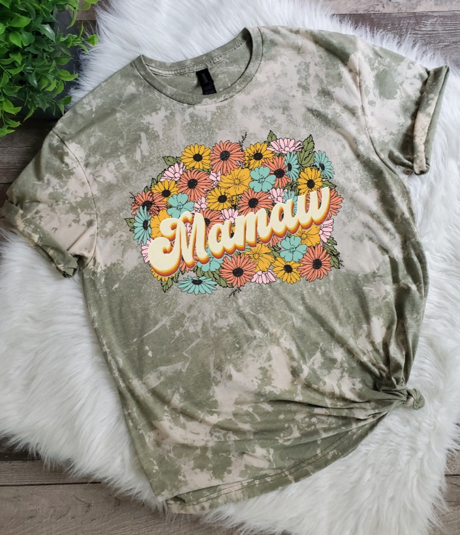 Mamaw Floral Bleached Tee
