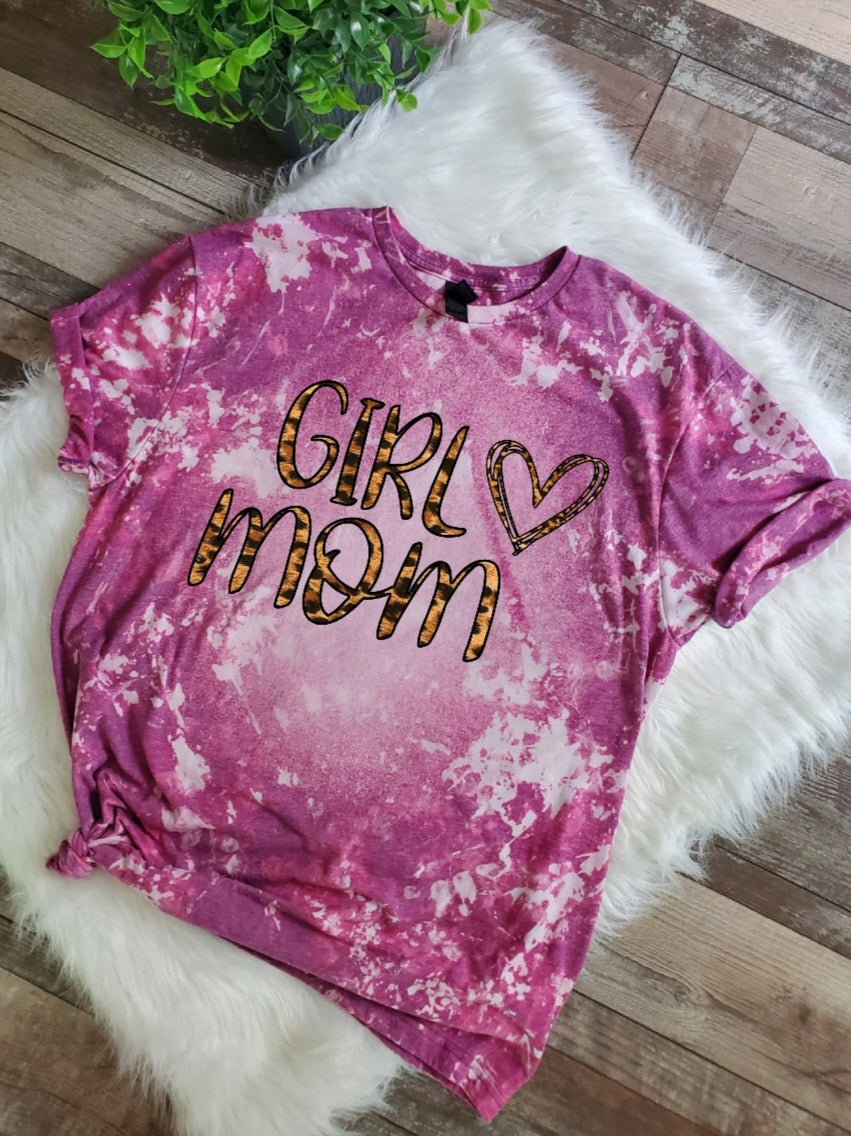 Girl Mom Leopard Bleached Tee