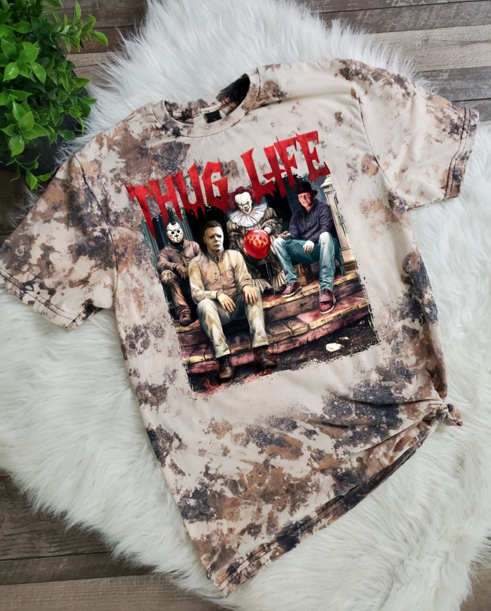 Thug Life Halloween Cowhide Bleached tee