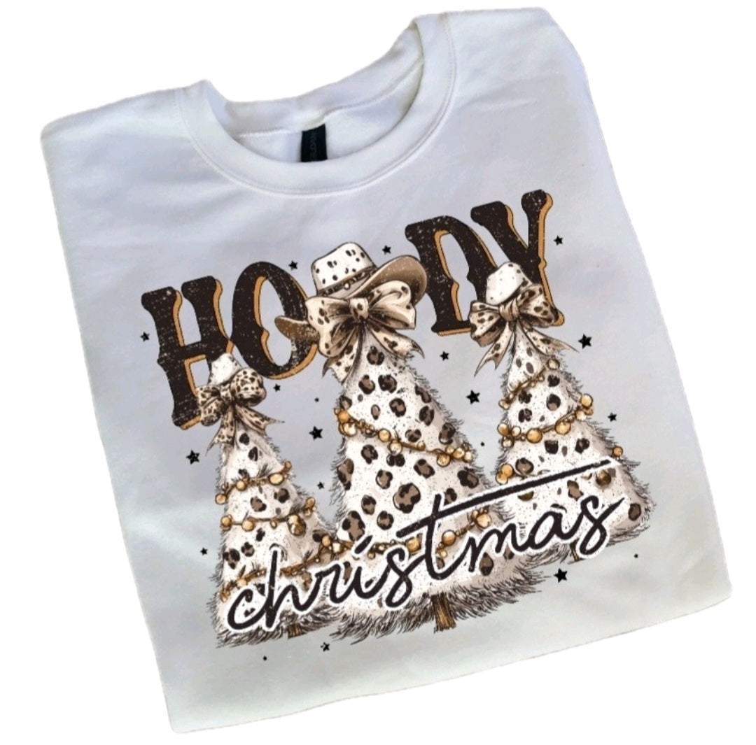 Howdy Christmas Western Leapord Sleeves Sweatshirt