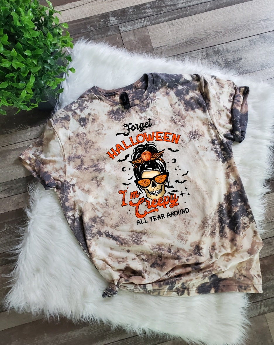 Halloween Creepy Skull Bleached Tee