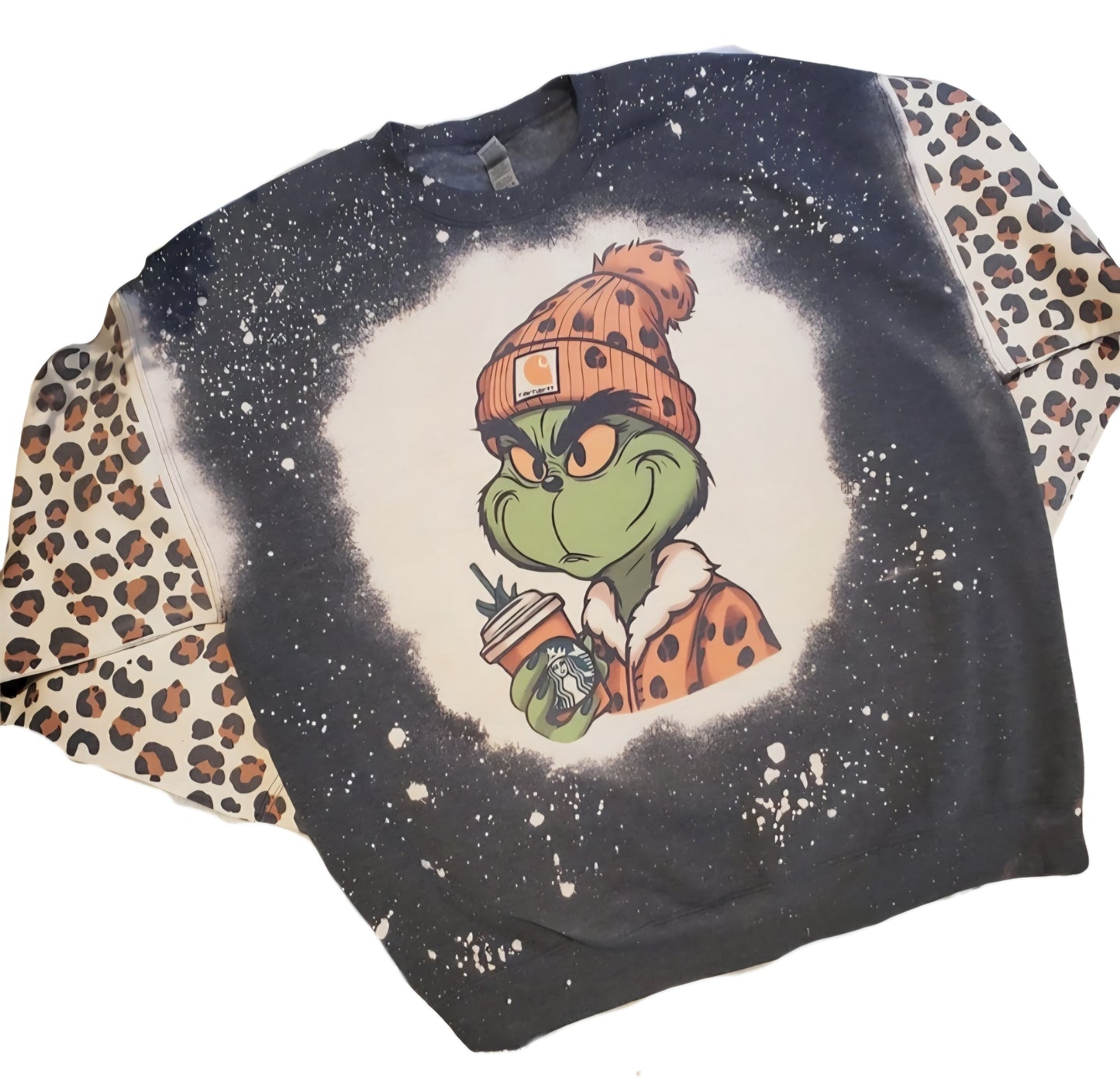 Grinch Leopard Coffee Bleached Sweatshirt
