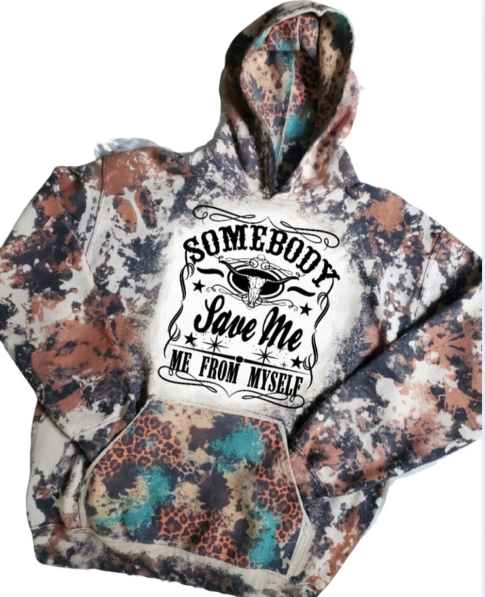 Somebody Save Me Cowhide Bleached Hoodie