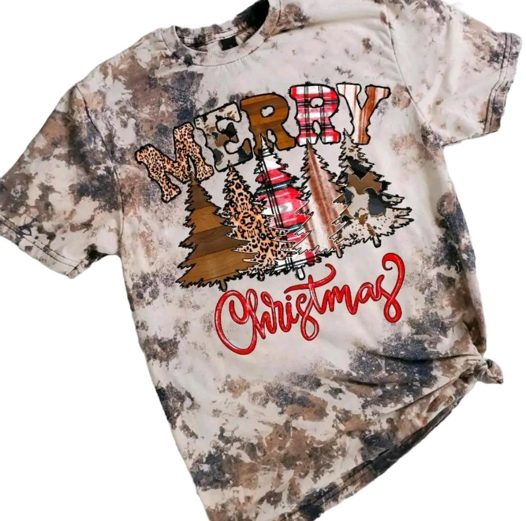 Western Merry Christmas Cowhide Bleached Tee