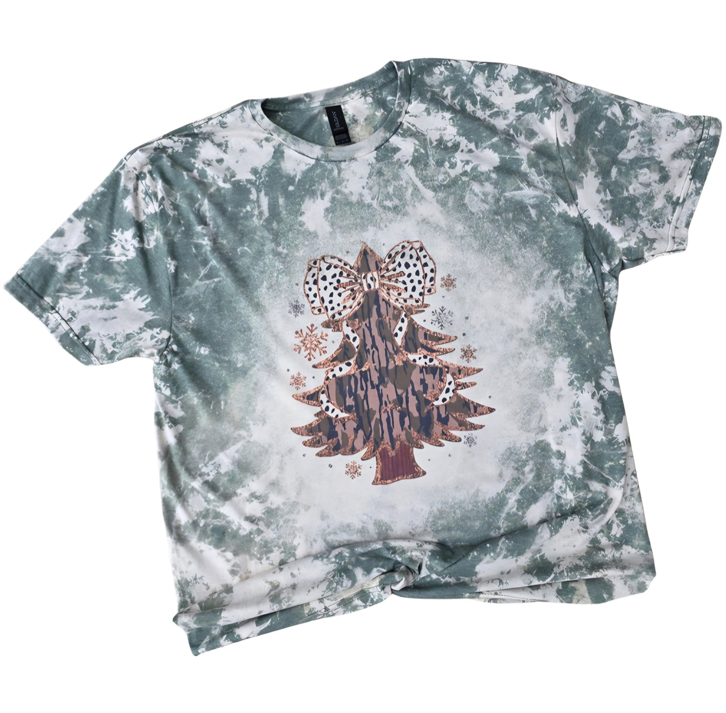 Preppy Camo Bow Christmas Tree Bleached Tee