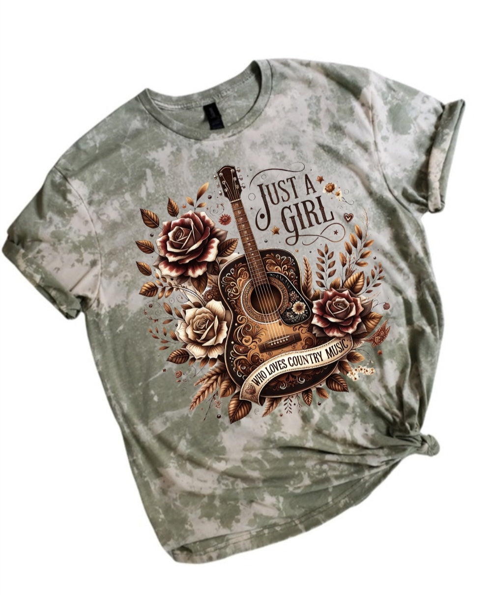 Just A Girl Who Loves Country Music Bleached Tee