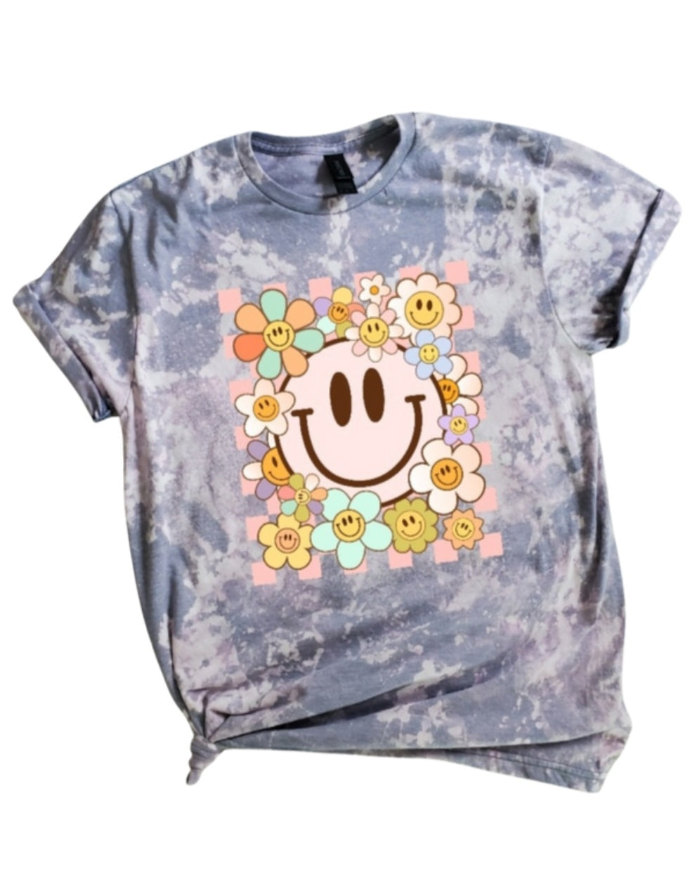 Smiley Colorful Floral Bleached Tee
