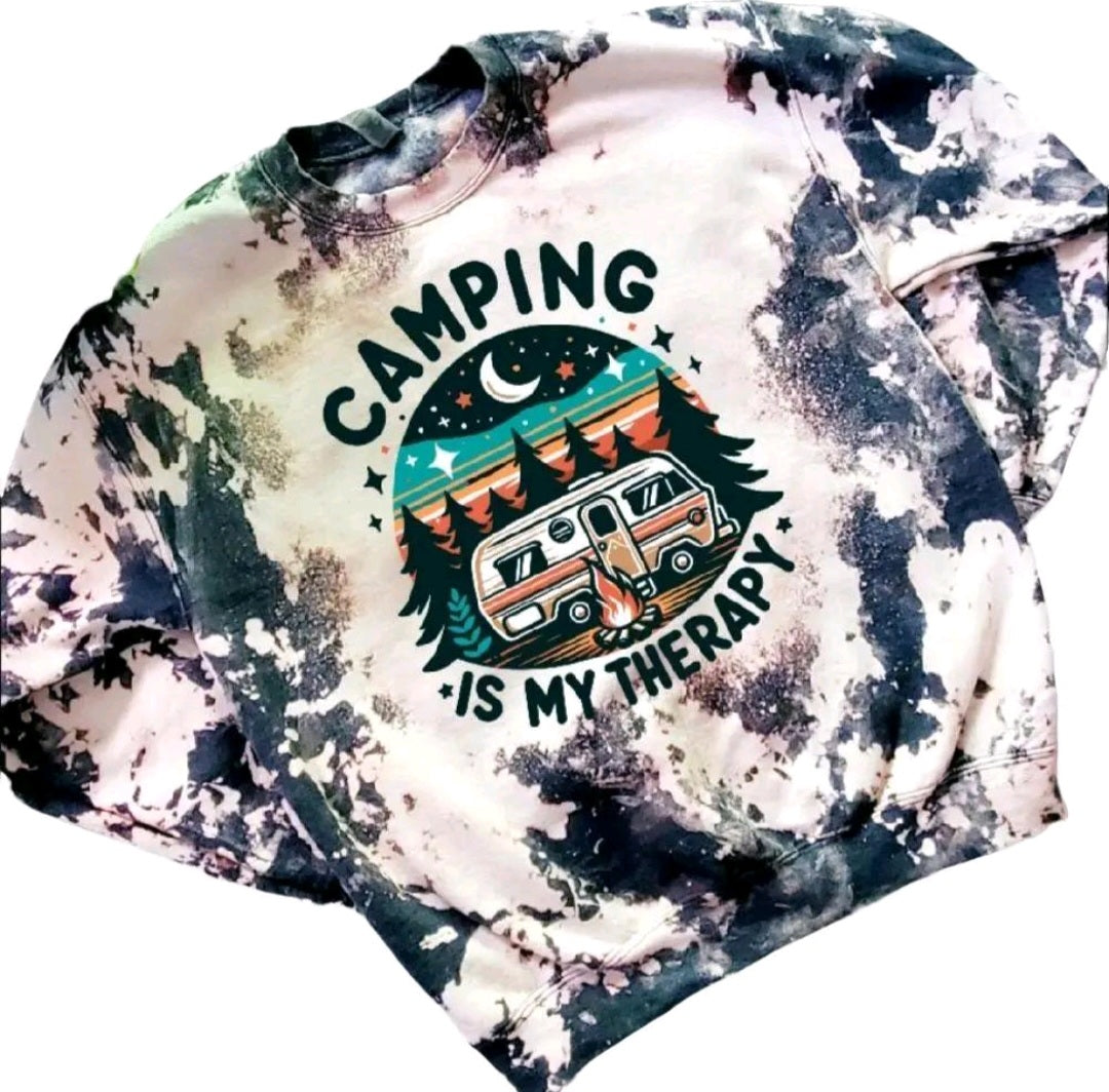 Camping Is My Therapy Bleached Sweatshirt