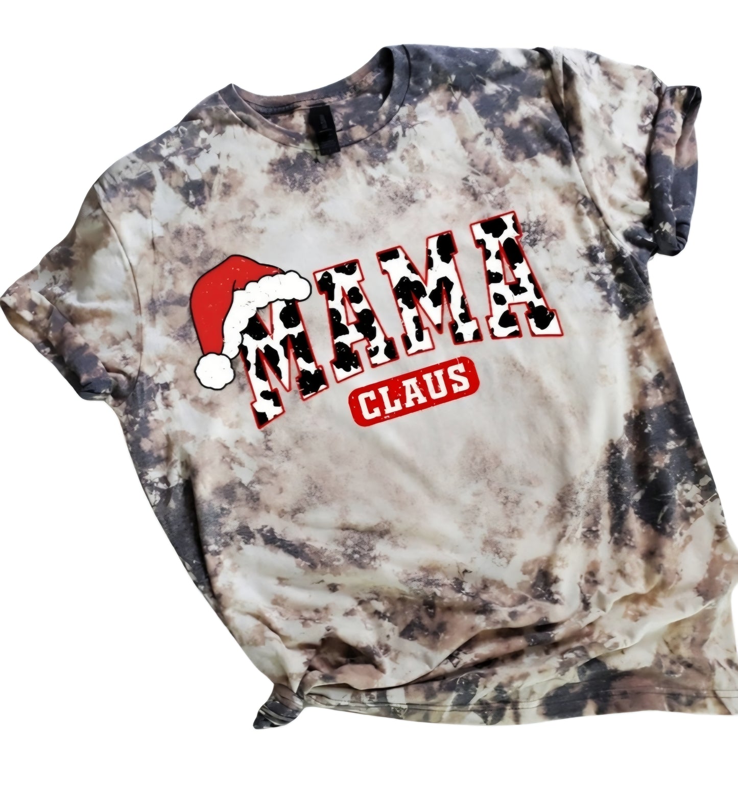 Mama Claus Cow Print Bleached Tee