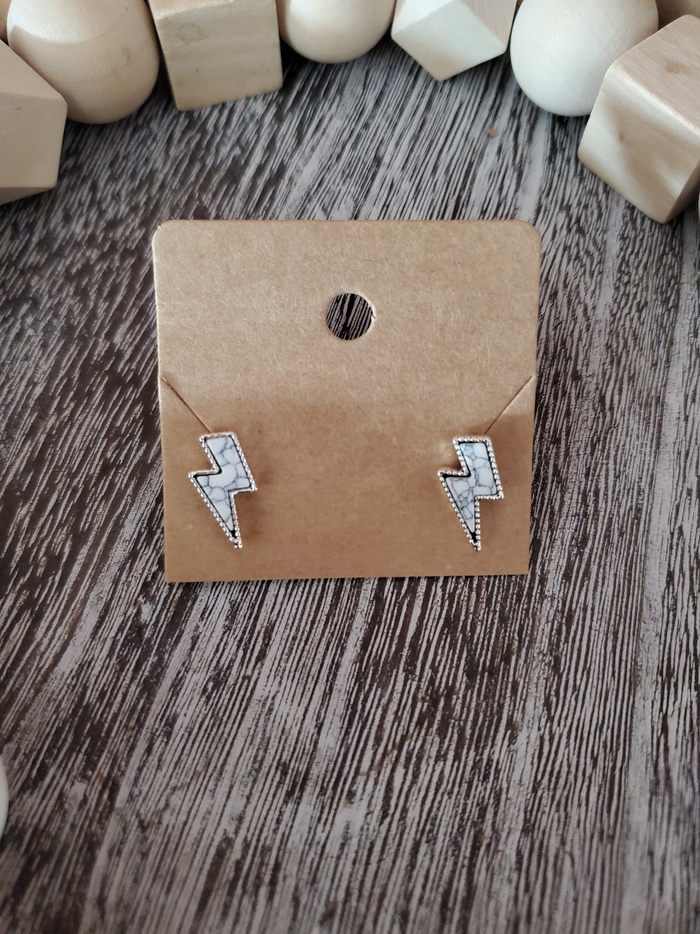 White & Silver Lighting Bolt Earrings