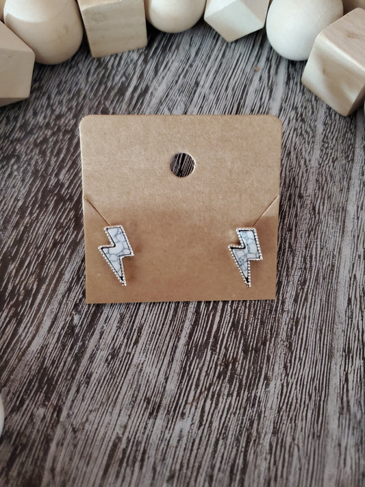 White & Silver Lighting Bolt Earrings