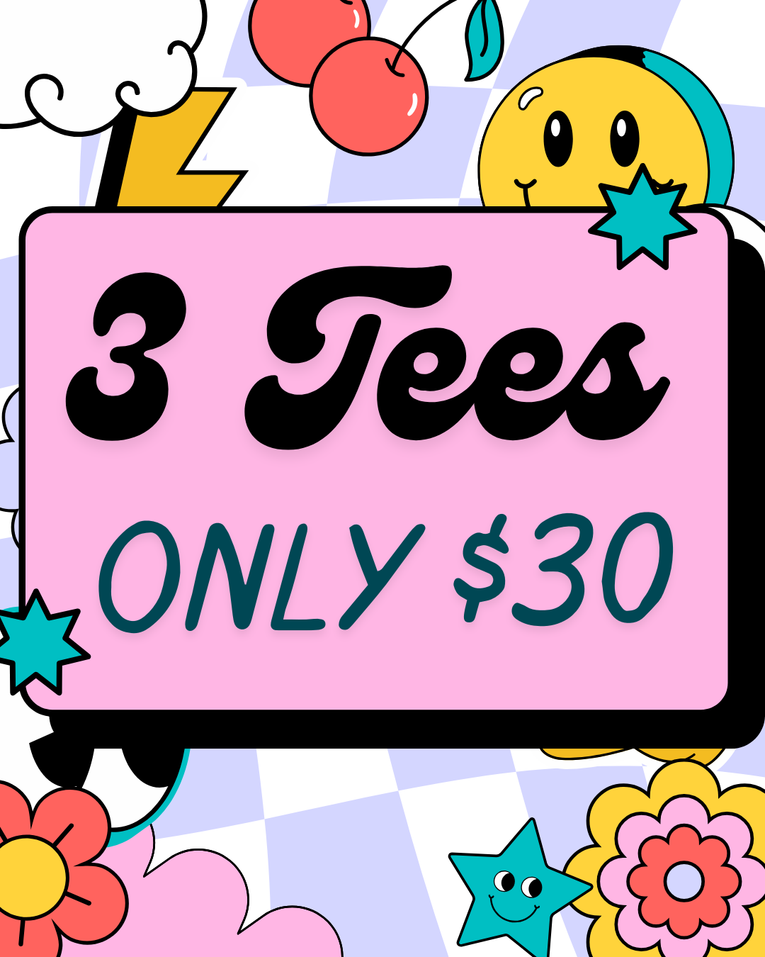 3 tees for $30