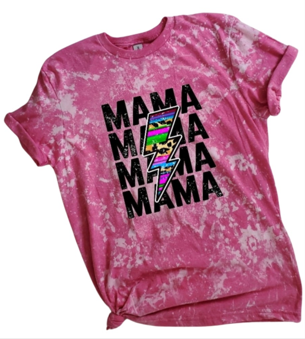 Mama Mama Mama Colorful Bolt Bleached Tee