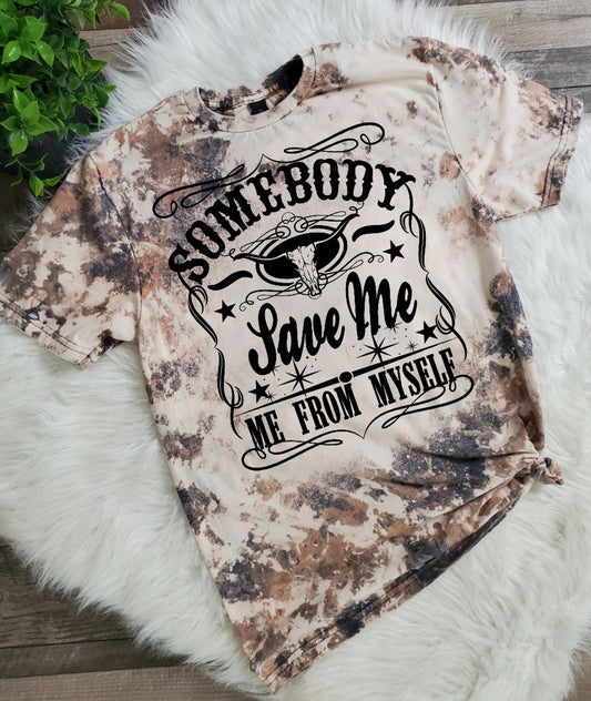 Somebody Save Me Cowhide Bleached tee