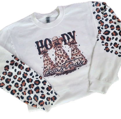 Howdy Christmas Western Leapord Sleeves Sweatshirt