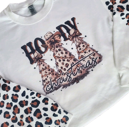 Howdy Christmas Western Leapord Sleeves Sweatshirt