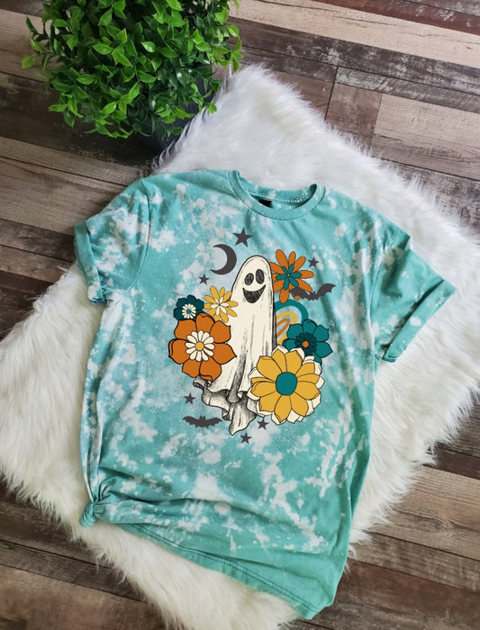 Halloween Retro Ghost Floral Bleached Tee