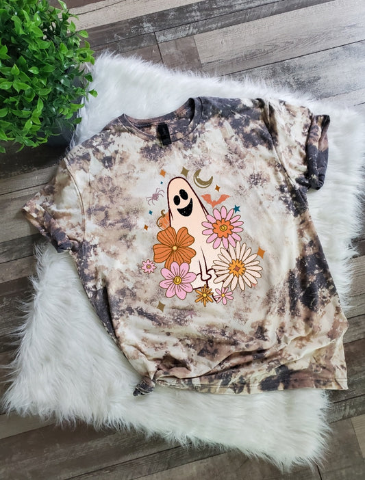 Ghost Floral Halloween Bleached Tee