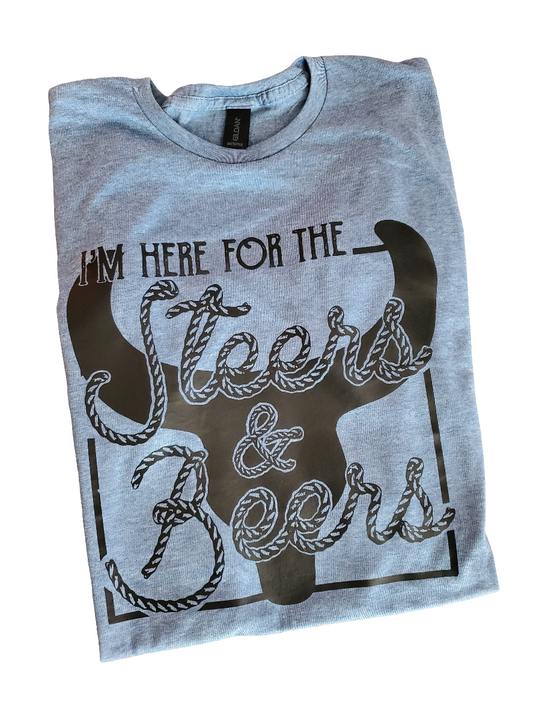 I'm Here For The Steers & Beer Screen Print Tee