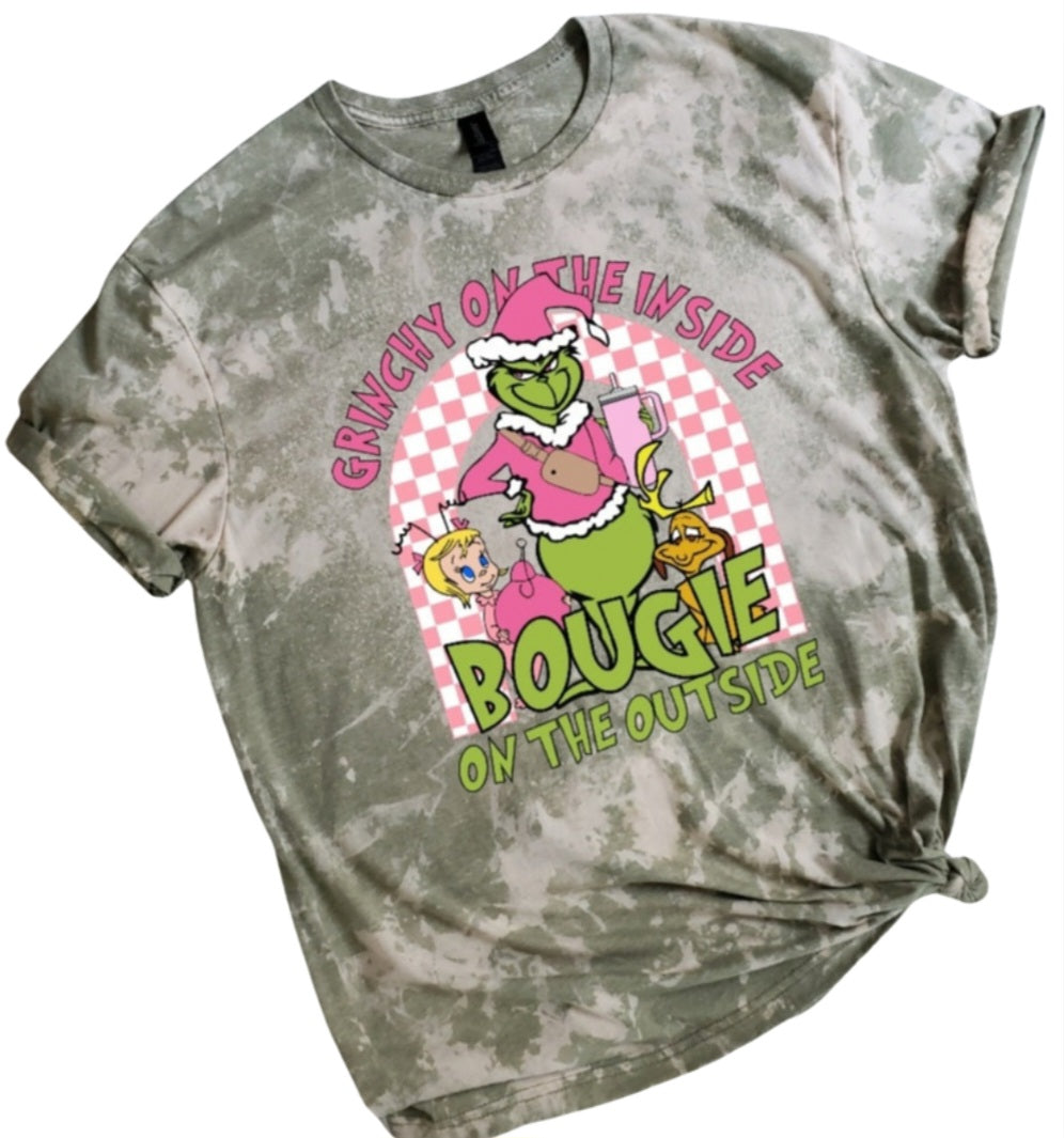 Grinchy on the Inside  Bougie on the Outside Bleached Tee