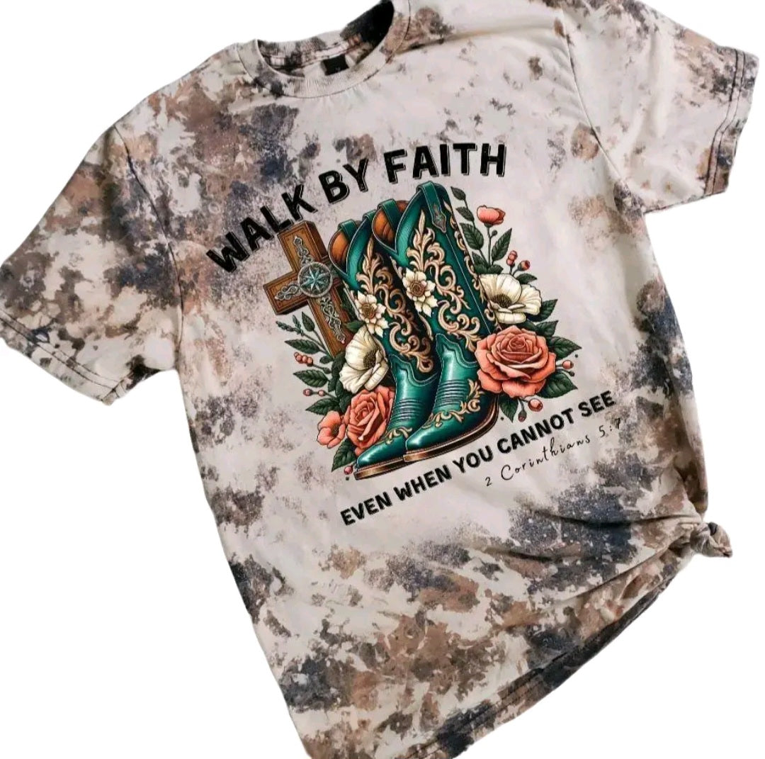 Walk By Faith Cowhide Bleached tee