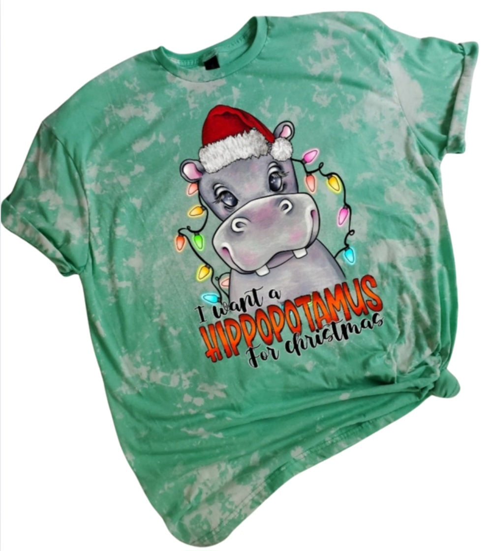 I want a Hippo for Christmas Bleached Tee