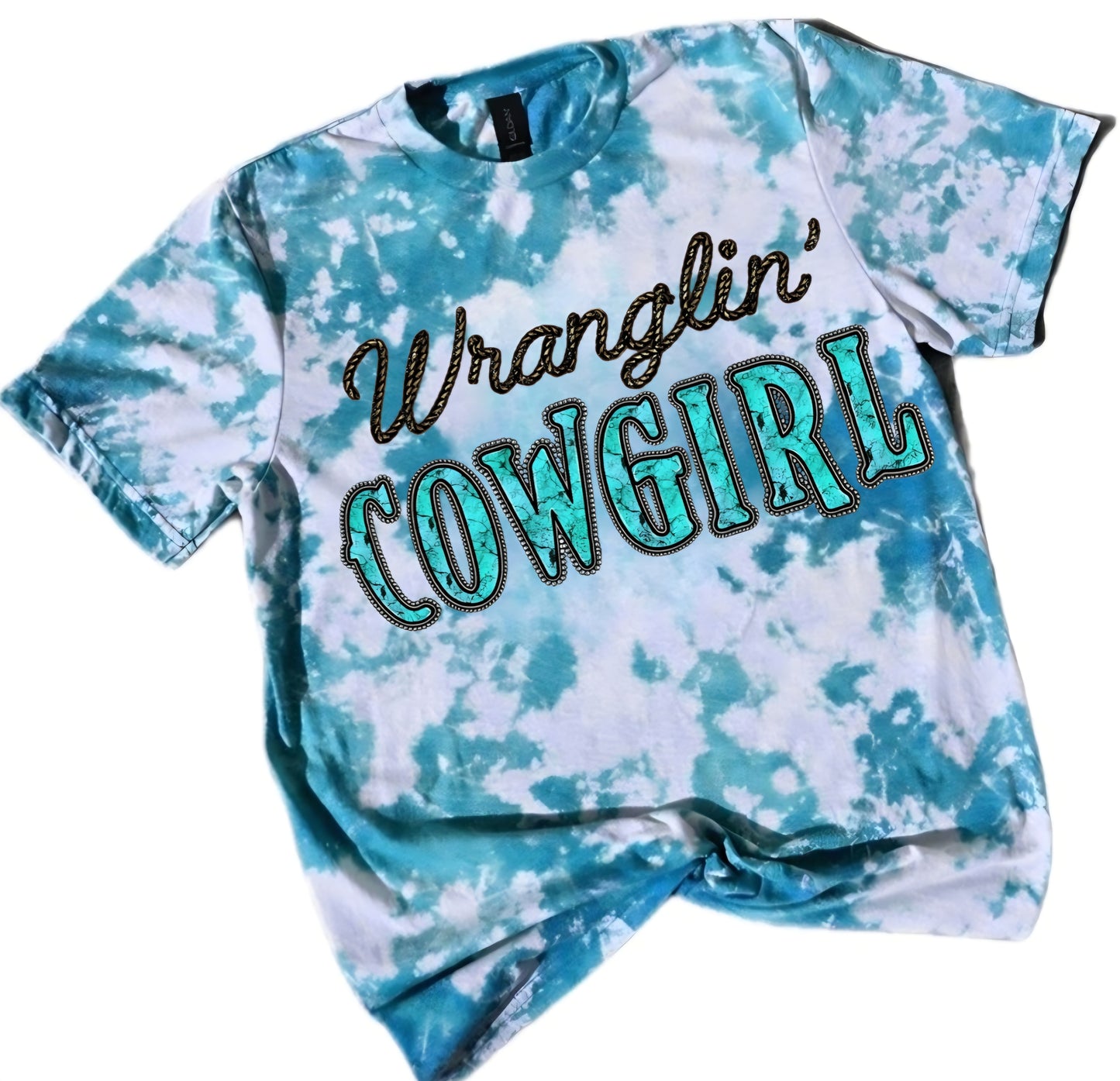 Wranglin Cowgirl Western Rodeo Bleached Tee