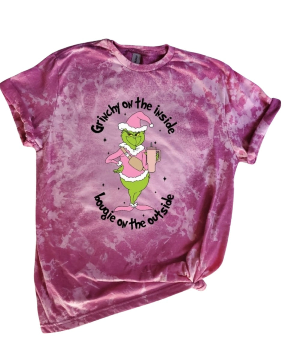 Grinchy on the Inside Bougie on the Outside Bleached Tee