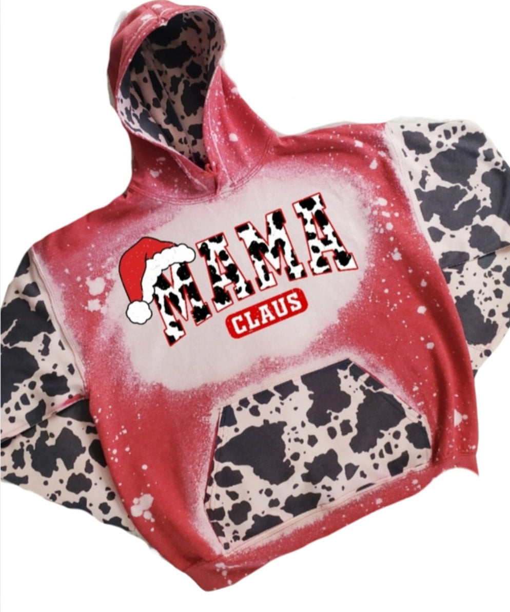 Mama Claus Cow Print Bleached Hoodie