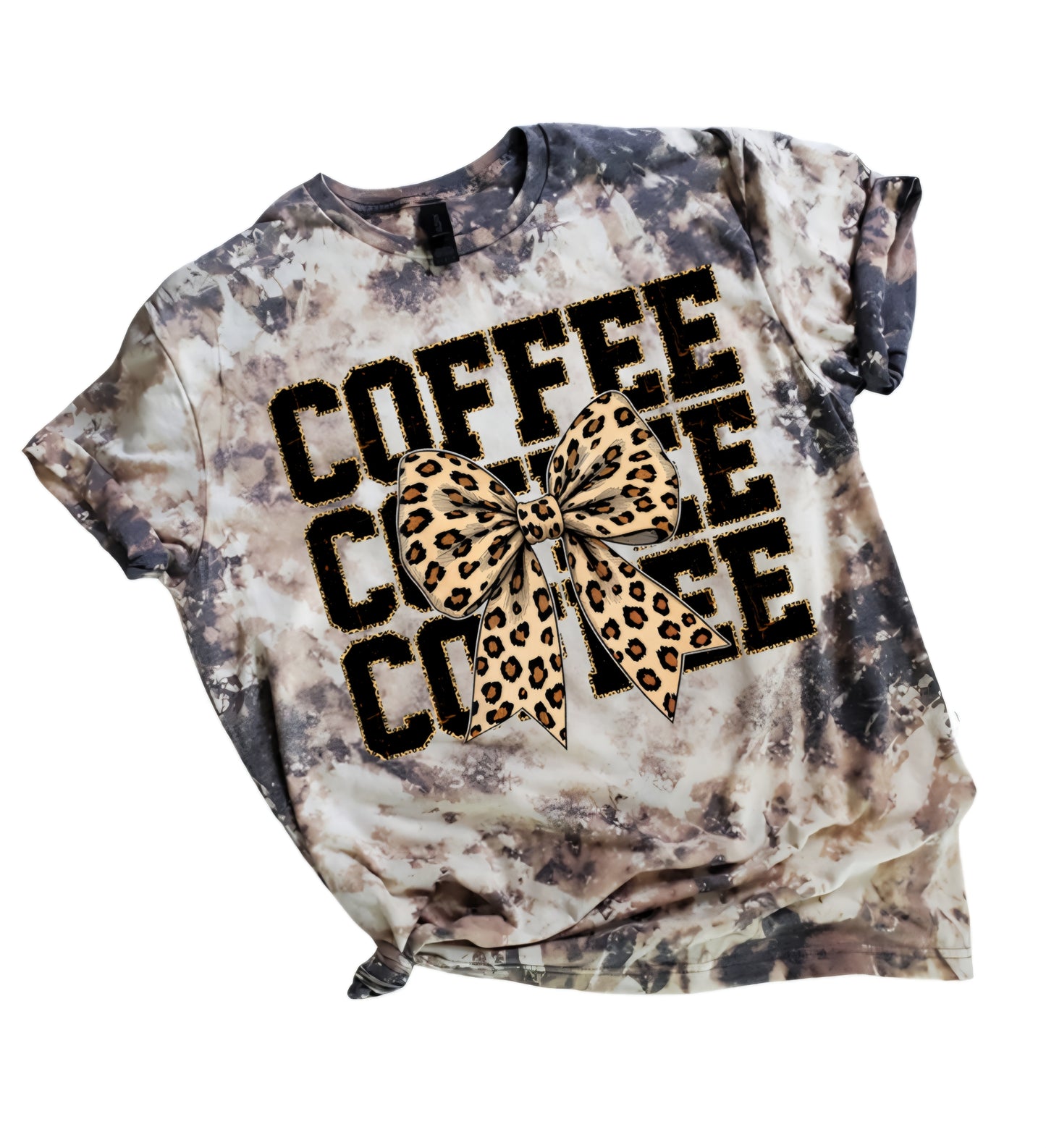 Coffee Coffee Coffee Leopard Bow Bleached Tee