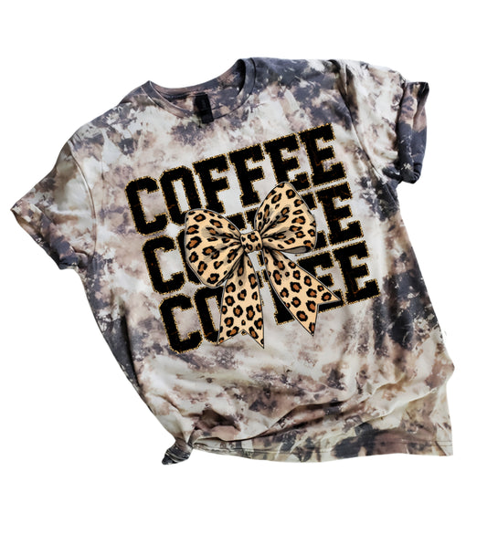 Coffee Coffee Coffee Leopard Bow Bleached Tee