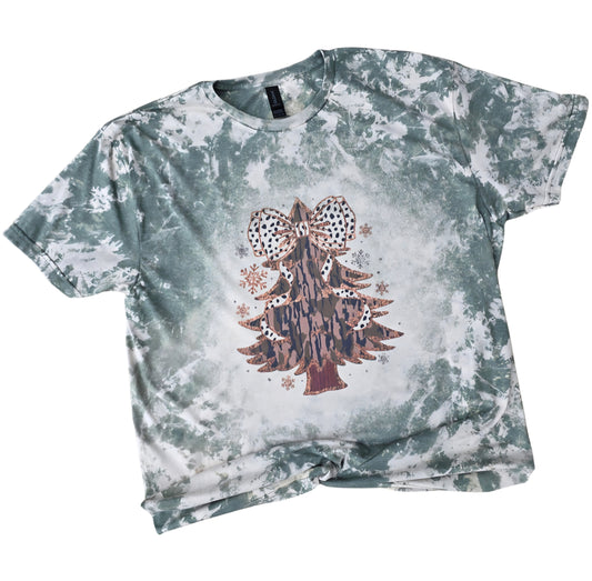 Preppy Camo Bow Christmas Tree Bleached Tee