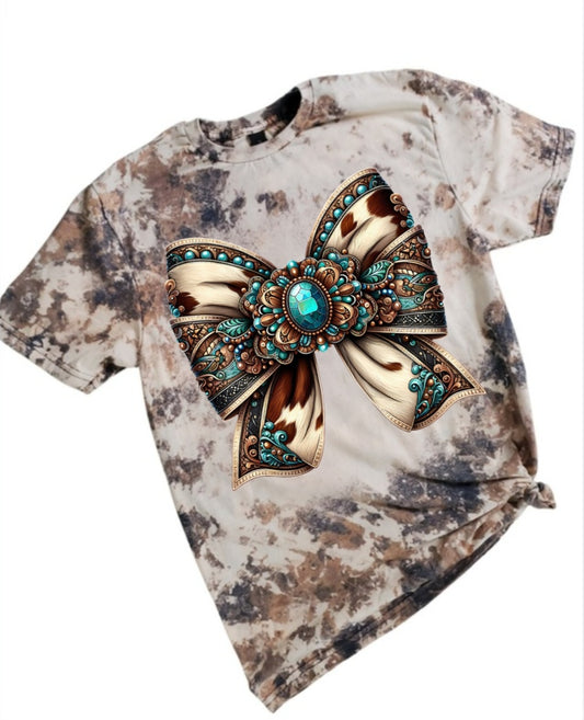 Western Turquoise Bow Cowhide Bleached tee