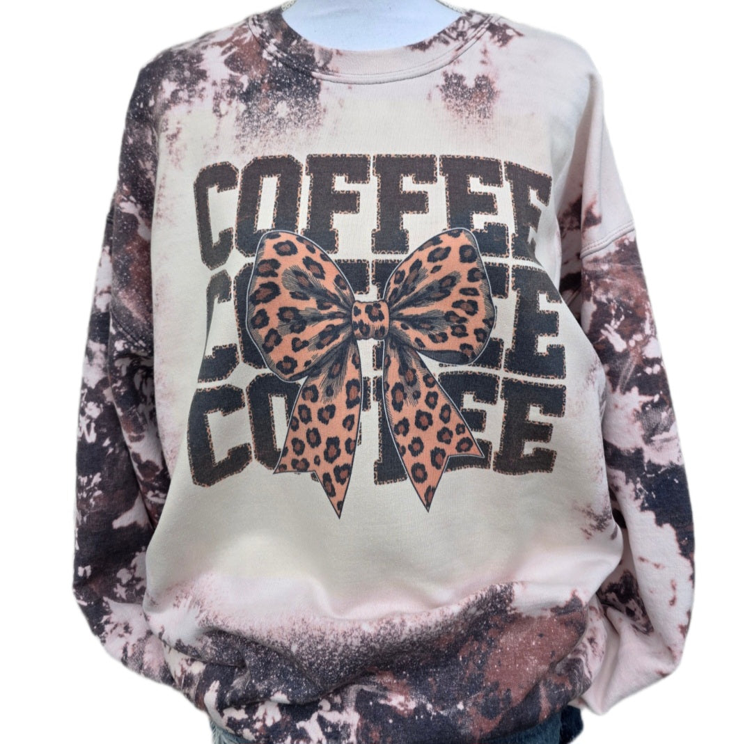 Coffee Coffee Coffee Leopard Cowhide Bleached Sweatshirt