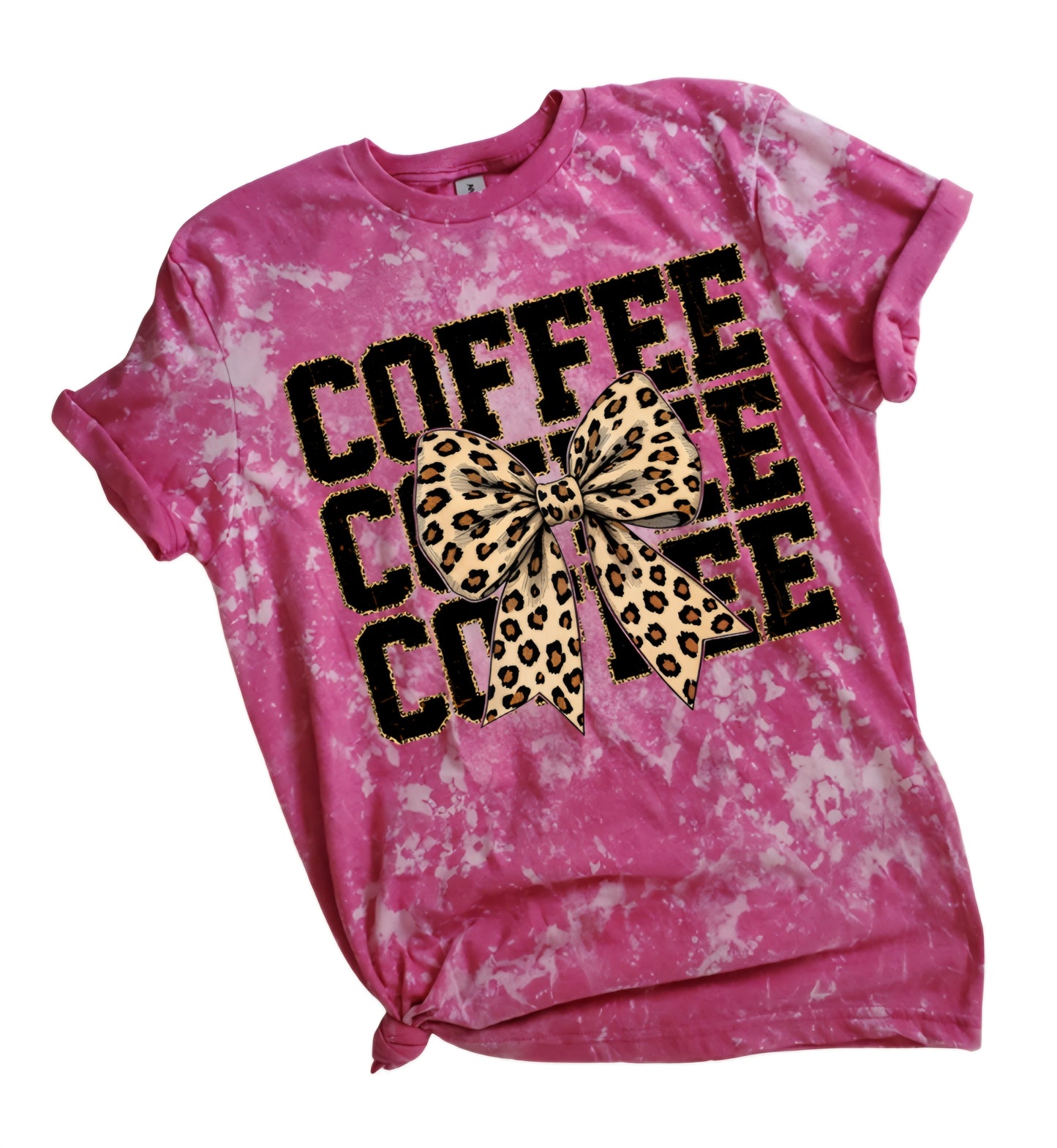 Coffee Coffee Coffee Leopard Bow Bleached Tee