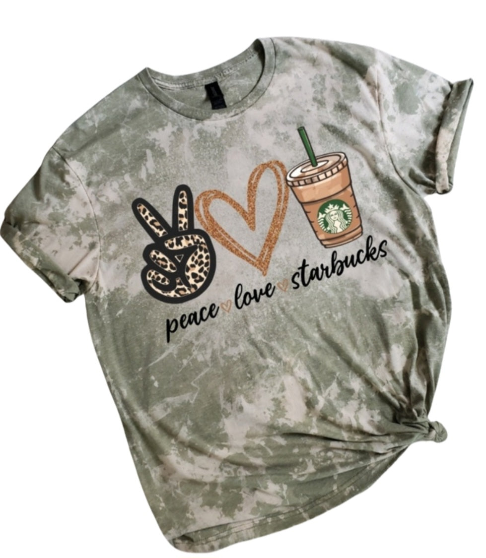 Peace Love Coffee Bleached tee