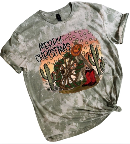 Western Merry Christmas Bleached Tee