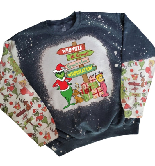 Whoville Grinch Bleached Sweatshirt