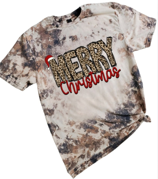 Merry Christmas Cowhide Leopard Bleached Tee