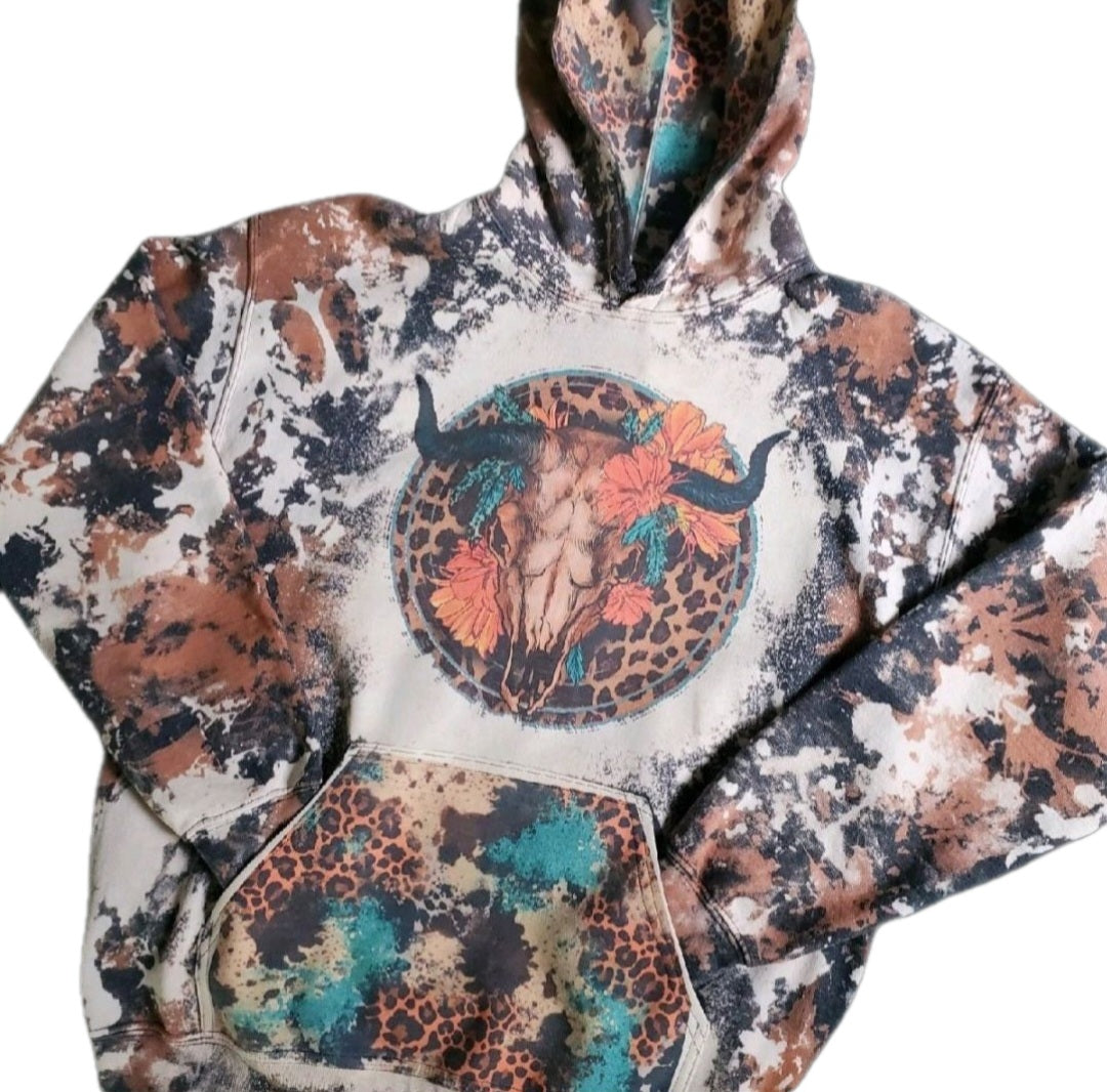 Western Cowskull Cowhide Bleached Hoodie