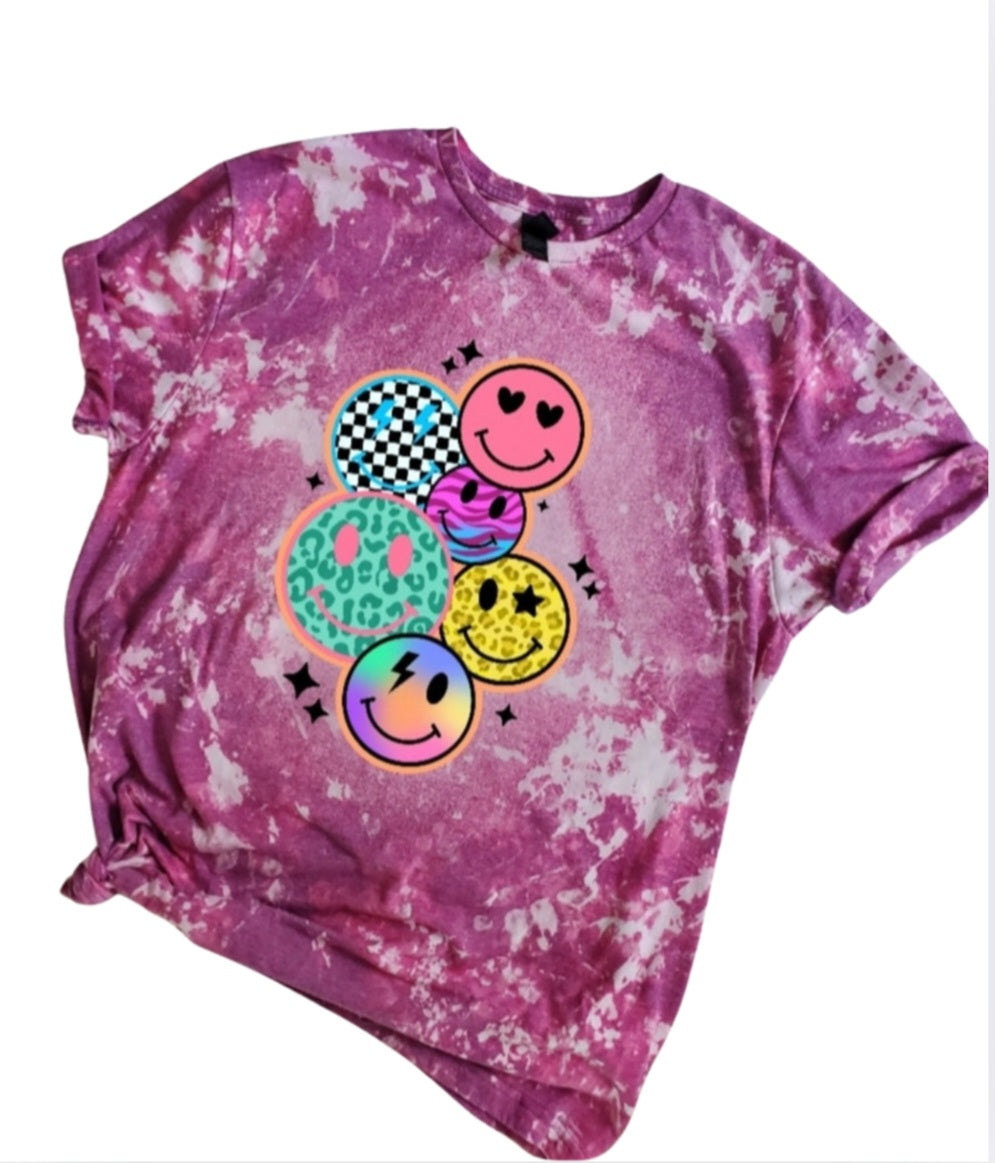 Smiley Colorful Faces Bleached Tee