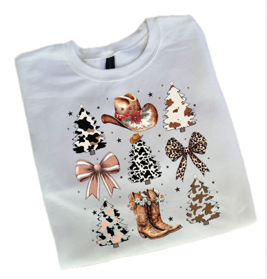 Western Christmas Tree Preppy bow Sweatshirt